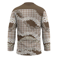 Brown Hawaii Tiare and Shell Lei Hockey Jersey Hawaiian Palaka Luxury Vibes LT14 - Polynesian Pride