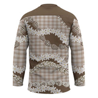 Brown Hawaii Tiare and Shell Lei Hockey Jersey Hawaiian Palaka Luxury Vibes - Polynesian Pride
