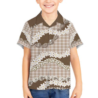 Brown Hawaii Tiare and Shell Lei Kid Hawaiian Shirt Hawaiian Palaka Luxury Vibes - Polynesian Pride