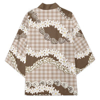 Brown Hawaii Tiare and Shell Lei Kimono Hawaiian Palaka Luxury Vibes - Polynesian Pride
