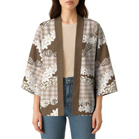 Brown Hawaii Tiare and Shell Lei Kimono Hawaiian Palaka Luxury Vibes - Polynesian Pride
