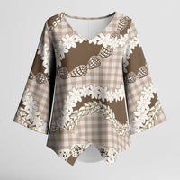 Brown Hawaii Tiare and Shell Lei Kimono Sleeve Blouse Hawaiian Palaka Luxury Vibes LT14 Female Brown - Polynesian Pride