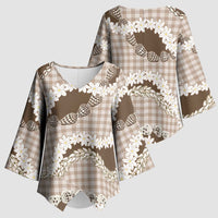 Brown Hawaii Tiare and Shell Lei Kimono Sleeve Blouse Hawaiian Palaka Luxury Vibes LT14 - Polynesian Pride