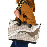 Brown Hawaii Tiare and Shell Lei Leather Tote Bag Hawaiian Palaka Luxury Vibes LT14 Brown - Polynesian Pride