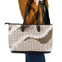 Brown Hawaii Tiare and Shell Lei Leather Tote Bag Hawaiian Palaka Luxury Vibes LT14 - Polynesian Pride