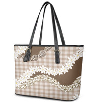 Brown Hawaii Tiare and Shell Lei Leather Tote Bag Hawaiian Palaka Luxury Vibes LT14 - Polynesian Pride