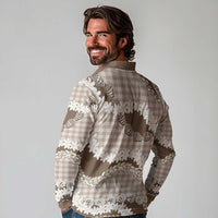 Brown Hawaii Tiare and Shell Lei Long Sleeve Polo Shirt Hawaiian Palaka Luxury Vibes LT14 - Polynesian Pride