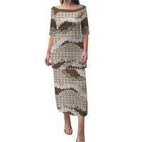 Brown Hawaii Tiare and Shell Lei Puletasi Hawaiian Palaka Luxury Vibes LT14 Long Dress Brown - Polynesian Pride