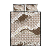 Brown Hawaii Tiare and Shell Lei Quilt Bed Set Hawaiian Palaka Luxury Vibes - Polynesian Pride