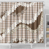 Brown Hawaii Tiare and Shell Lei Shower Curtain Hawaiian Palaka Luxury Vibes - Polynesian Pride