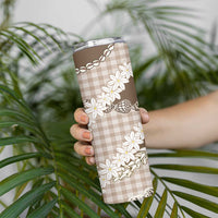 Brown Hawaii Tiare and Shell Lei Skinny Tumbler Hawaiian Palaka Luxury Vibes - Polynesian Pride