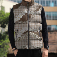 Brown Hawaii Tiare and Shell Lei Sleeveless Puffer Jacket Hawaiian Palaka Luxury Vibes LT14 - Polynesian Pride