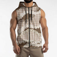Brown Hawaii Tiare and Shell Lei Sleeveless Zip Hoodie Hawaiian Palaka Luxury Vibes LT14 - Polynesian Pride