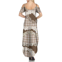 Brown Hawaii Tiare and Shell Lei Summer Maxi Dress Hawaiian Palaka Luxury Vibes LT14 - Polynesian Pride