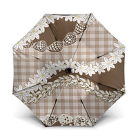 Brown Hawaii Tiare and Shell Lei Umbrella Hawaiian Palaka Luxury Vibes LT14 One Size Folded 11.42 inch Opened Diameter 37.4 inch Brown - Polynesian Pride