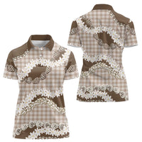 Brown Hawaii Tiare and Shell Lei Women Polo Shirt Hawaiian Palaka Luxury Vibes - Polynesian Pride
