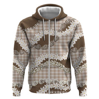 Brown Hawaii Tiare and Shell Lei Zip Hoodie Hawaiian Palaka Luxury Vibes LT14 Zip Hoodie Brown - Polynesian Pride