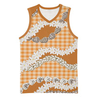 Orange Hawaii Tiare and Shell Lei Basketball Jersey Hawaiian Palaka Luxury Vibes LT14 Unisex Orange - Polynesian Pride