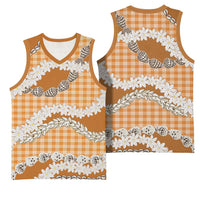 Orange Hawaii Tiare and Shell Lei Basketball Jersey Hawaiian Palaka Luxury Vibes LT14 - Polynesian Pride