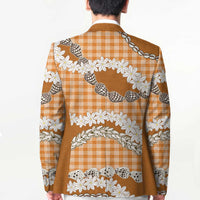 Orange Hawaii Tiare and Shell Lei Blazer Hawaiian Palaka Luxury Vibes - Polynesian Pride