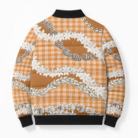 Orange Hawaii Tiare and Shell Lei Bomber Puffer Jacket Hawaiian Palaka Luxury Vibes LT14 - Polynesian Pride