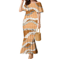 Orange Hawaii Tiare and Shell Lei Family Matching Mermaid Dress and Hawaiian Shirt Hawaiian Palaka Luxury Vibes - Polynesian Pride
