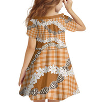 Orange Hawaii Tiare and Shell Lei Family Matching Off The Shoulder Long Sleeve Dress and Hawaiian Shirt Hawaiian Palaka Luxury Vibes - Polynesian Pride