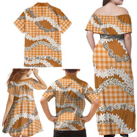 Orange Hawaii Tiare and Shell Lei Family Matching Off Shoulder Maxi Dress and Hawaiian Shirt Hawaiian Palaka Luxury Vibes - Polynesian Pride