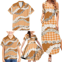 Orange Hawaii Tiare and Shell Lei Family Matching Summer Maxi Dress and Hawaiian Shirt Hawaiian Palaka Luxury Vibes - Polynesian Pride