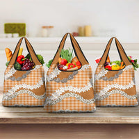 Orange Hawaii Tiare and Shell Lei Grocery Bag Hawaiian Palaka Luxury Vibes - Polynesian Pride