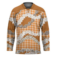 Orange Hawaii Tiare and Shell Lei Hockey Jersey Hawaiian Palaka Luxury Vibes LT14 Unisex Orange - Polynesian Pride