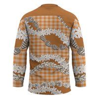 Orange Hawaii Tiare and Shell Lei Hockey Jersey Hawaiian Palaka Luxury Vibes LT14 - Polynesian Pride