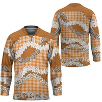 Orange Hawaii Tiare and Shell Lei Hockey Jersey Hawaiian Palaka Luxury Vibes LT14 - Polynesian Pride