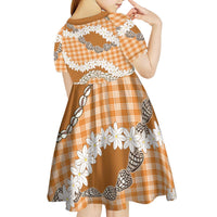 Orange Hawaii Tiare and Shell Lei Kid Short Sleeve Dress Hawaiian Palaka Luxury Vibes LT14 - Polynesian Pride