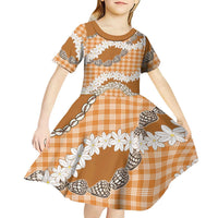 Orange Hawaii Tiare and Shell Lei Kid Short Sleeve Dress Hawaiian Palaka Luxury Vibes LT14 - Polynesian Pride