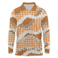 Orange Hawaii Tiare and Shell Lei Long Sleeve Polo Shirt Hawaiian Palaka Luxury Vibes LT14 Orange - Polynesian Pride
