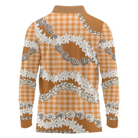 Orange Hawaii Tiare and Shell Lei Long Sleeve Polo Shirt Hawaiian Palaka Luxury Vibes LT14 - Polynesian Pride