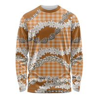 Orange Hawaii Tiare and Shell Lei Long Sleeve Shirt Hawaiian Palaka Luxury Vibes LT14 Unisex Orange - Polynesian Pride
