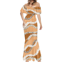 Orange Hawaii Tiare and Shell Lei Mermaid Dress Hawaiian Palaka Luxury Vibes - Polynesian Pride