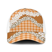 Orange Hawaii Tiare and Shell Lei Mesh Trucker Cap Hawaiian Palaka Luxury Vibes - Polynesian Pride