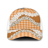 Orange Hawaii Tiare and Shell Lei Mesh Trucker Cap Hawaiian Palaka Luxury Vibes LT14 One Size White Orange - Polynesian Pride