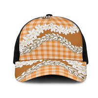 Orange Hawaii Tiare and Shell Lei Mesh Trucker Cap Hawaiian Palaka Luxury Vibes LT14 One Size Black Orange - Polynesian Pride
