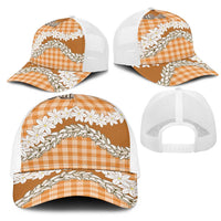 Orange Hawaii Tiare and Shell Lei Mesh Trucker Cap Hawaiian Palaka Luxury Vibes LT14 - Polynesian Pride