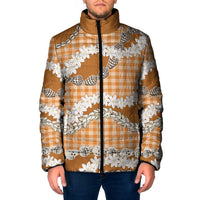 Orange Hawaii Tiare and Shell Lei Padded Jacket Hawaiian Palaka Luxury Vibes LT14 Men Orange - Polynesian Pride