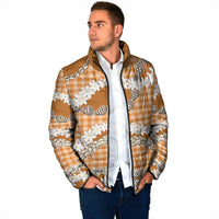 Orange Hawaii Tiare and Shell Lei Padded Jacket Hawaiian Palaka Luxury Vibes LT14 - Polynesian Pride