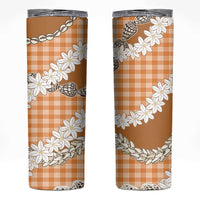 Orange Hawaii Tiare and Shell Lei Skinny Tumbler Hawaiian Palaka Luxury Vibes - Polynesian Pride