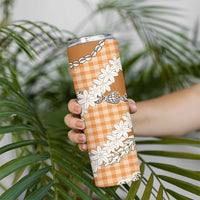 Orange Hawaii Tiare and Shell Lei Skinny Tumbler Hawaiian Palaka Luxury Vibes - Polynesian Pride