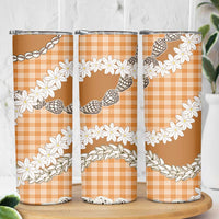 Orange Hawaii Tiare and Shell Lei Skinny Tumbler Hawaiian Palaka Luxury Vibes - Polynesian Pride