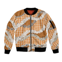 Orange Hawaii Tiare and Shell Lei Sleeve Zip Bomber Jacket Hawaiian Palaka Luxury Vibes - Polynesian Pride