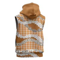 Orange Hawaii Tiare and Shell Lei Sleeveless Hoodie Hawaiian Palaka Luxury Vibes LT14 - Polynesian Pride